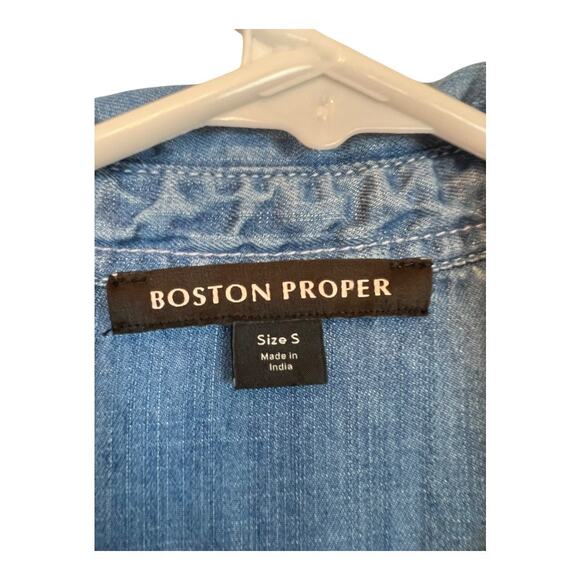 Boston Proper Blouse Shirt Top Blue Chambray Tie Front Casual Small Soft Comfy - Picture 4 of 6